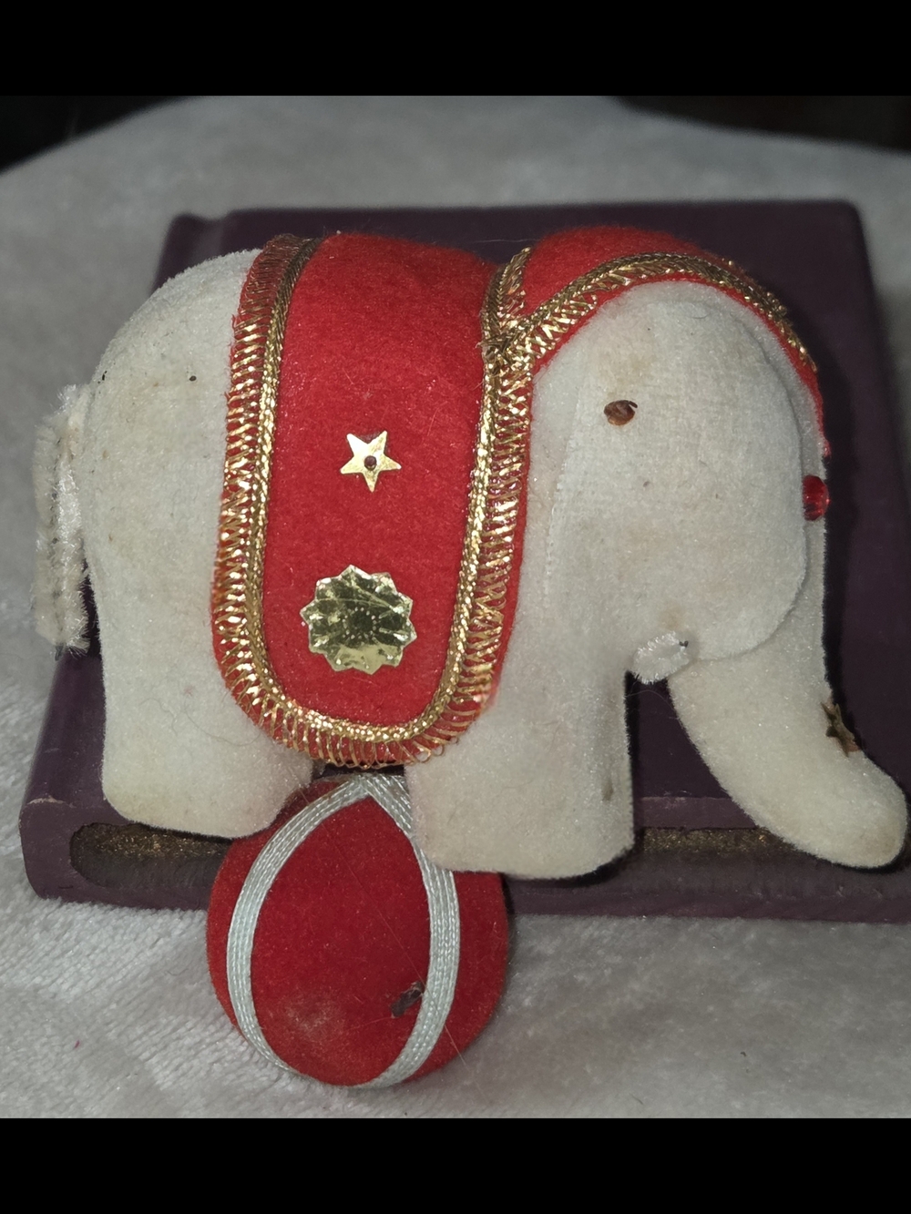 Rare Antique Flocked Elephant Ornament 60s